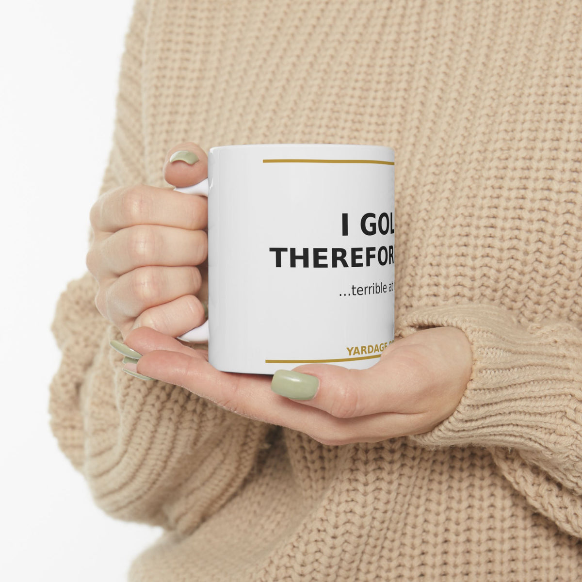 I Golf Therefore I Am funny golf coffee mug — product photo 4