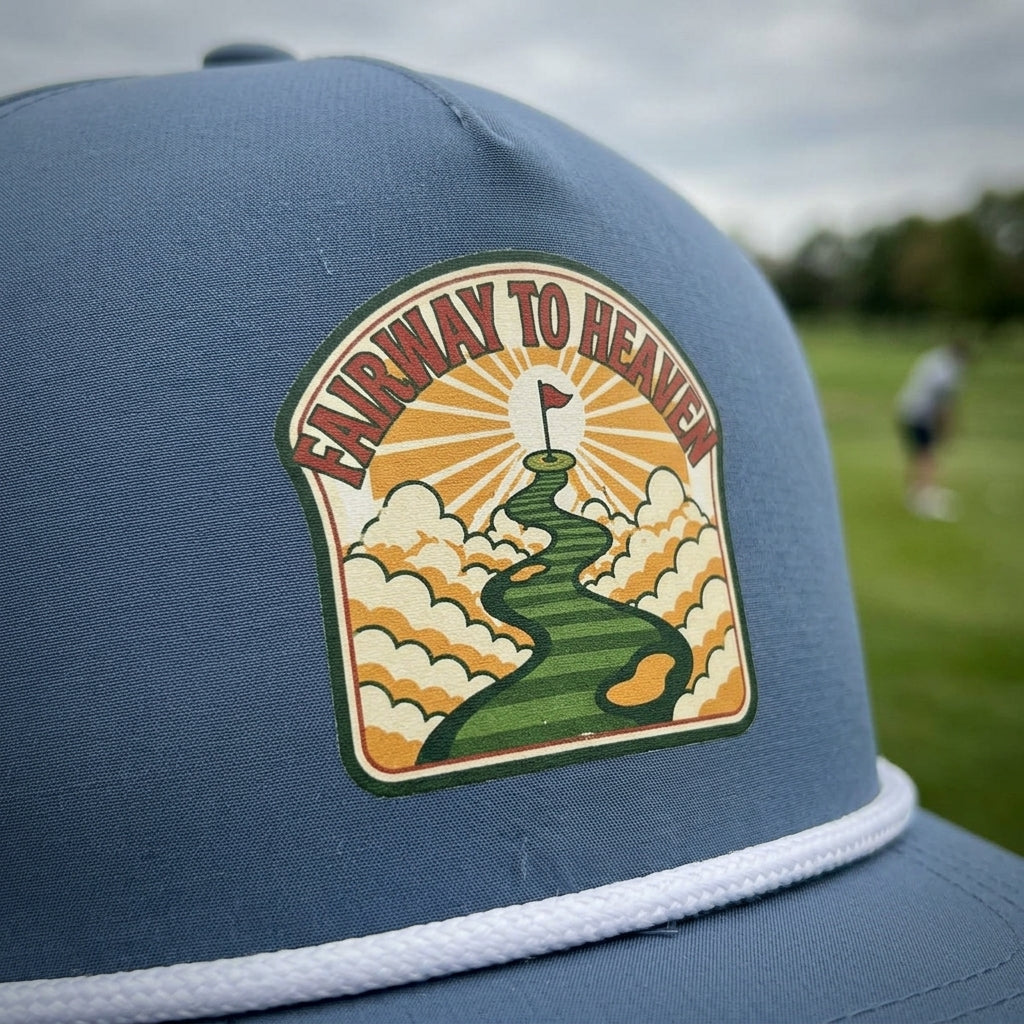 Fairway To Heaven golf rope hat — design close-up
