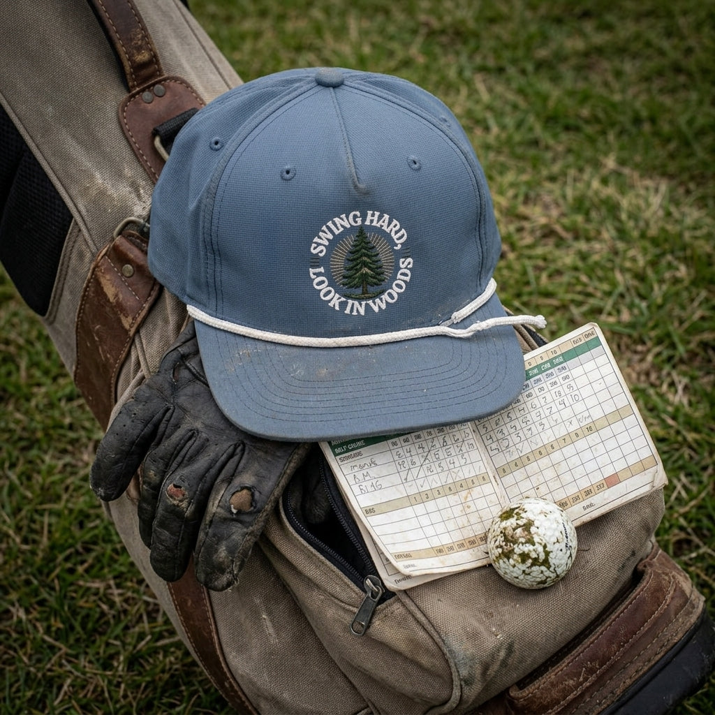 Swing Hard, Look in Woods rope hat — worn by a golfer