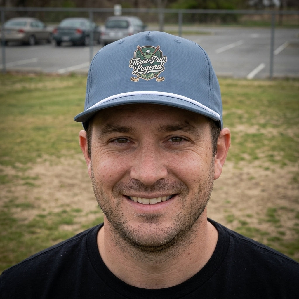 Three-Putt Legend rope hat — worn by a golfer