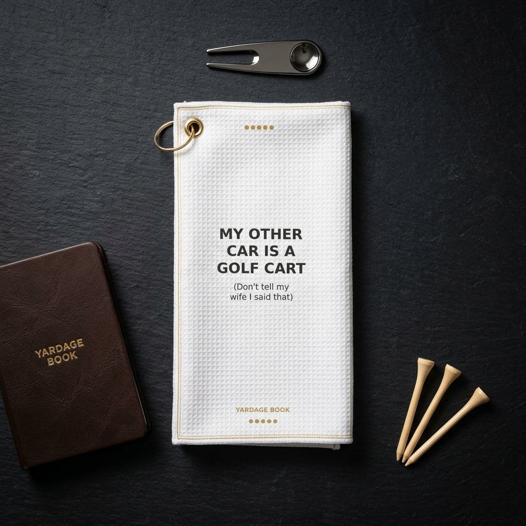 My Other Car Is A Golf Cart funny golf towel — lifestyle photo 2