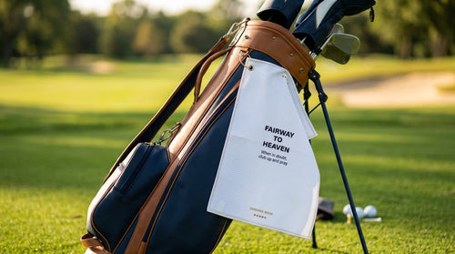 Fairway To Heaven golf towel — studio hero shot