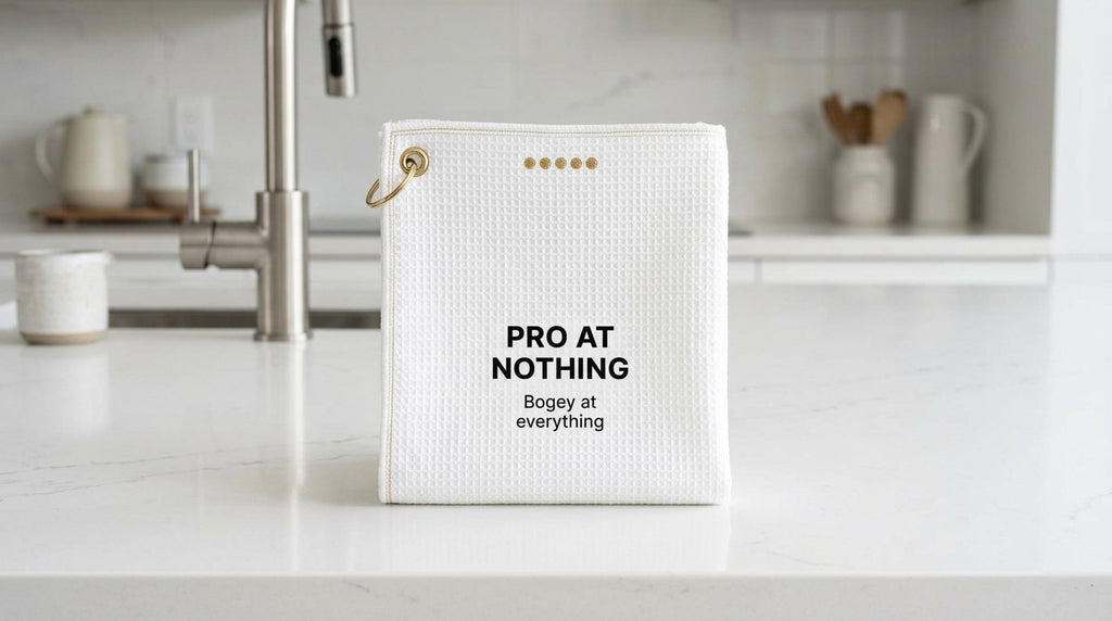 Pro At Nothing funny golf towel — lifestyle photo 2