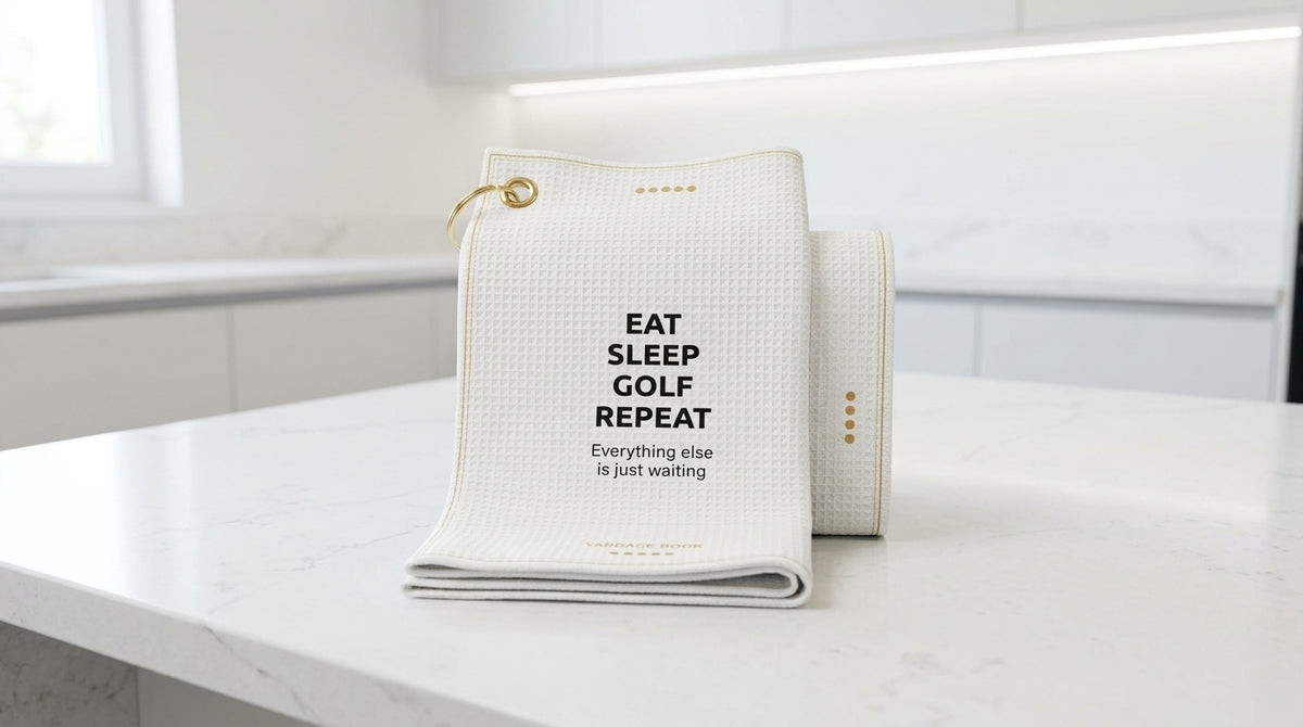 Eat Sleep Golf Repeat golf towel — lifestyle photo 2