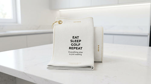 Eat Sleep Golf Repeat golf towel — lifestyle photo 2