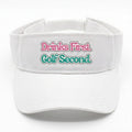 Drinks First, Golf Second golf visor in White, with pink and green lettering on the front.