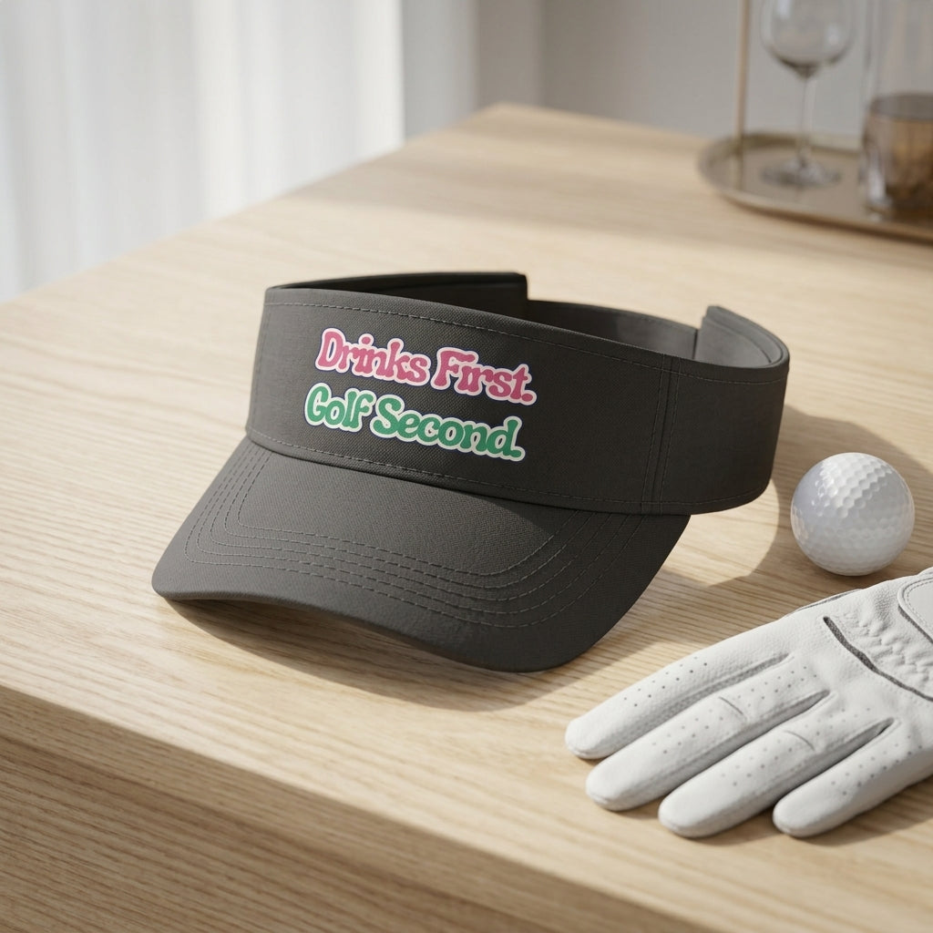 Drinks First, Golf Second — Golf Visor | Funny Golf Gift