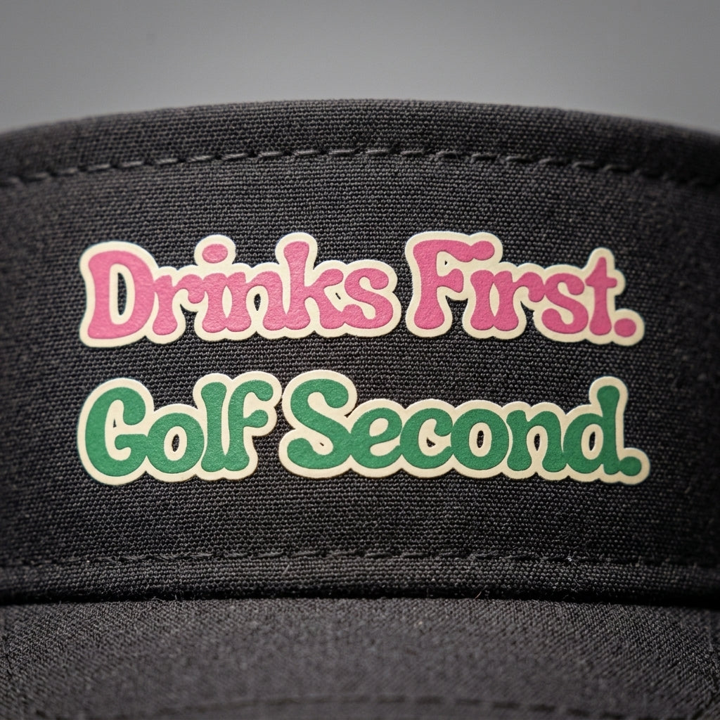 Drinks First, Golf Second — Golf Visor | Funny Golf Gift