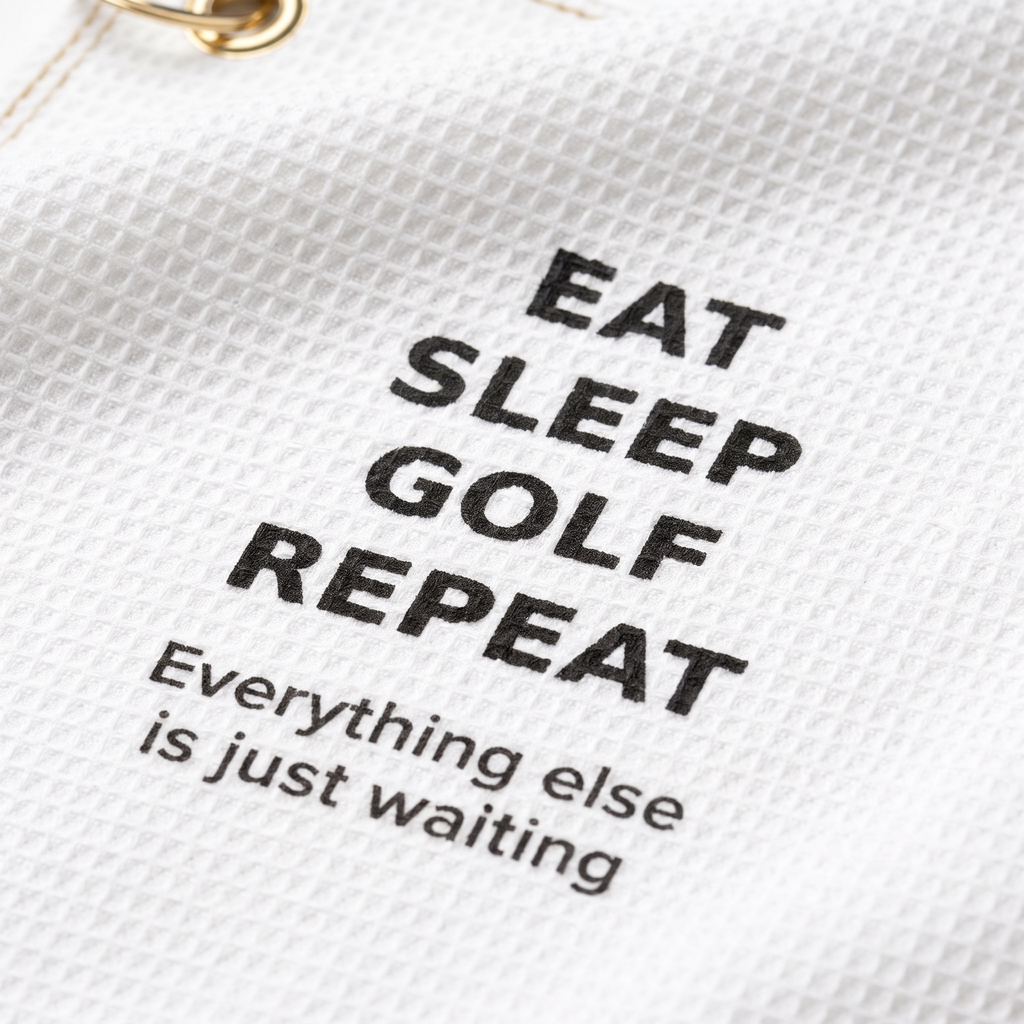 Eat Sleep Golf Repeat golf towel — print close-up (cart drawer thumbnail)